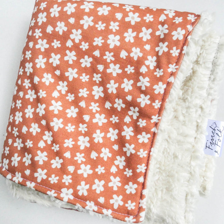 Organic Cotton Sherpa Blanket - Daisy Rust - Baby Gift - Neutral - Baby Shower Gift - Nursery Decor - Crib or Stroller Blanket - Aussie Made