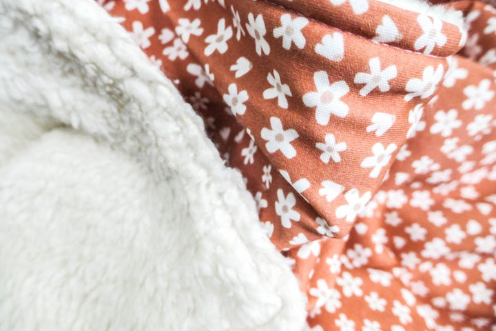 Organic Cotton Sherpa Blanket - Daisy Rust - Baby Gift - Neutral - Baby Shower Gift - Nursery Decor - Crib or Stroller Blanket - Aussie Made
