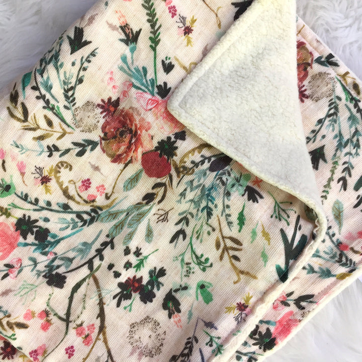 Fable Floral Organic Lovey - Handmade - Original Design - Muslin  and Fleece - Baby Girl - Baby Shower Gift - Blanket - Two Sizes - Girl