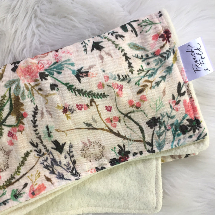Fable Floral Organic Lovey - Handmade - Original Design - Muslin  and Fleece - Baby Girl - Baby Shower Gift - Blanket - Two Sizes - Girl