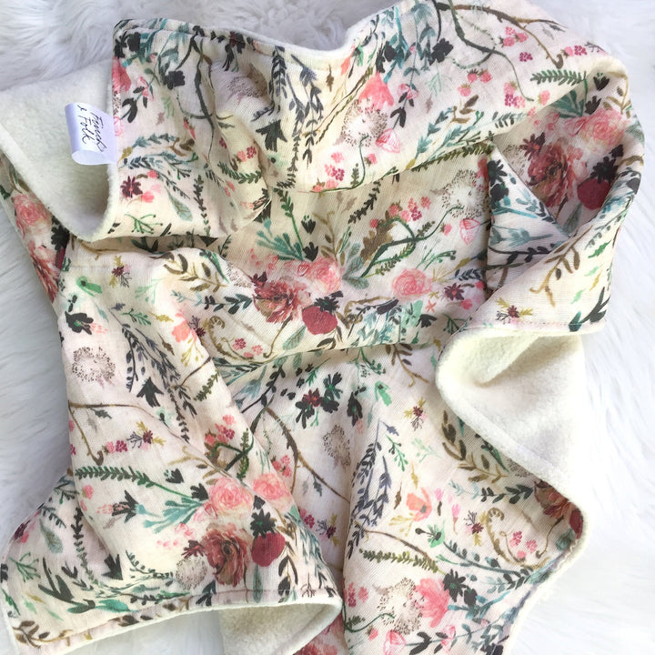 Fable Floral Organic Lovey - Handmade - Original Design - Muslin  and Fleece - Baby Girl - Baby Shower Gift - Blanket - Two Sizes - Girl
