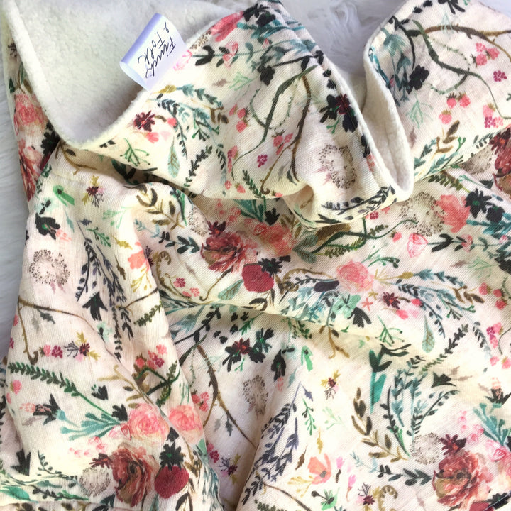Fable Floral Organic Lovey - Handmade - Original Design - Muslin  and Fleece - Baby Girl - Baby Shower Gift - Blanket - Two Sizes - Girl
