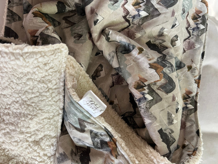 Organic Cotton Sherpa Blanket - Valley Mtn - Baby Gift - Neutral - Baby Shower Gift - Nursery Decor - Crib or Stroller Blanket - Aussie Made
