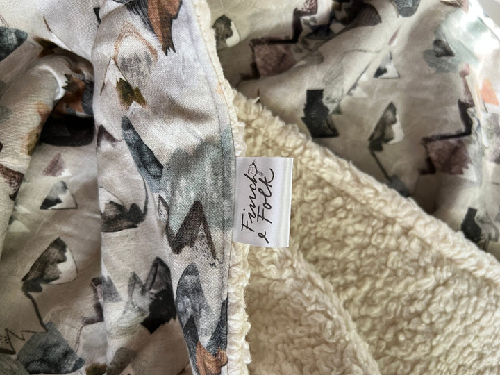 Organic Cotton Sherpa Blanket - Valley Mtn - Baby Gift - Neutral - Baby Shower Gift - Nursery Decor - Crib or Stroller Blanket - Aussie Made