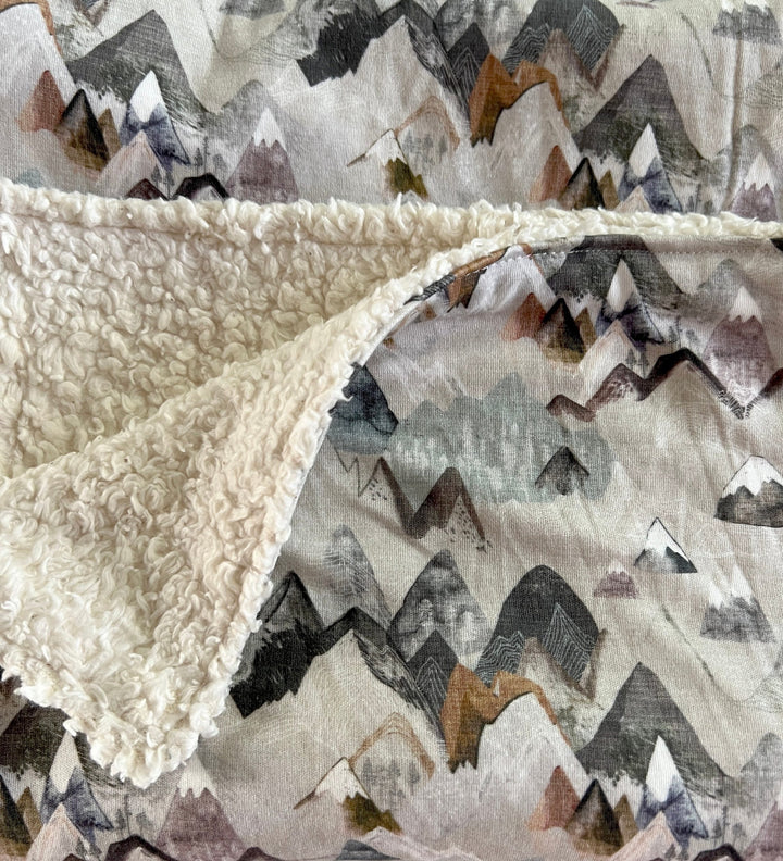 Organic Cotton Sherpa Blanket - Valley Mtn - Baby Gift - Neutral - Baby Shower Gift - Nursery Decor - Crib or Stroller Blanket - Aussie Made