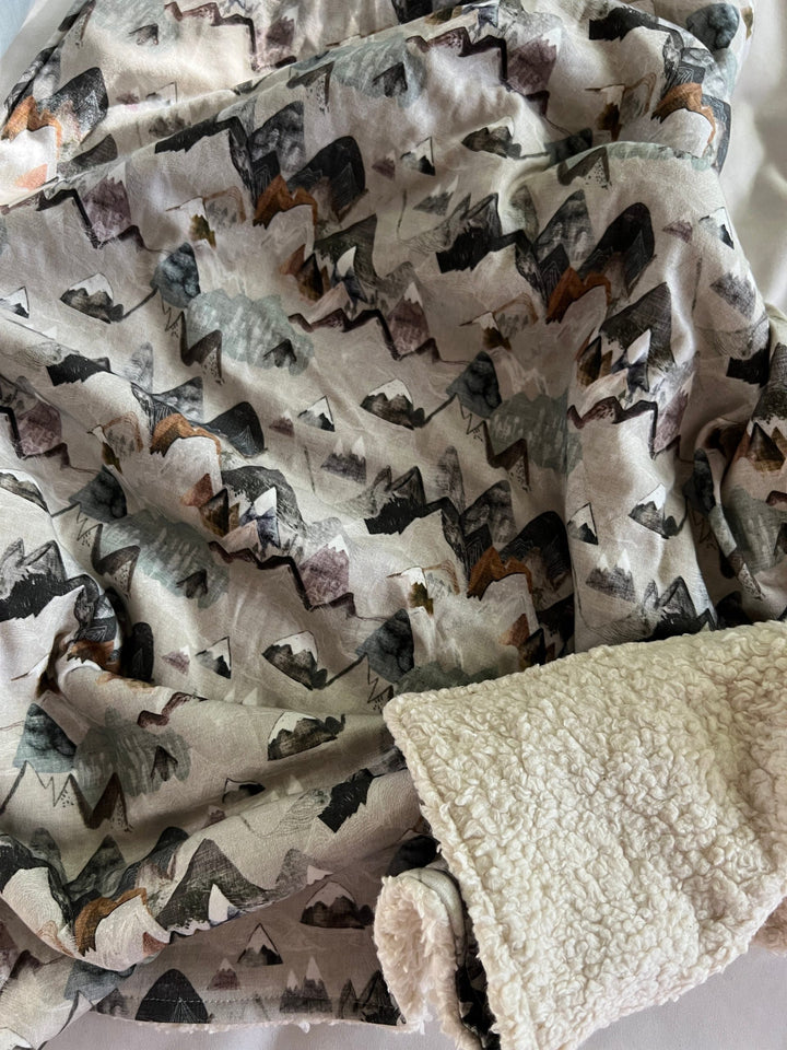 Organic Cotton Sherpa Blanket - Valley Mtn - Baby Gift - Neutral - Baby Shower Gift - Nursery Decor - Crib or Stroller Blanket - Aussie Made