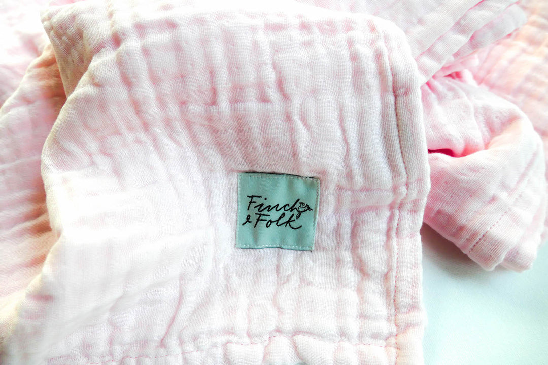 Pastel Pink Organic 4 Layer Muslin Blanket - Swaddle - Wrap - Heirloom Quality