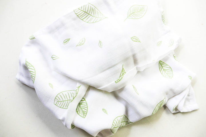 Organic Cotton Large Baby Muslin Wrap - Green Leaves