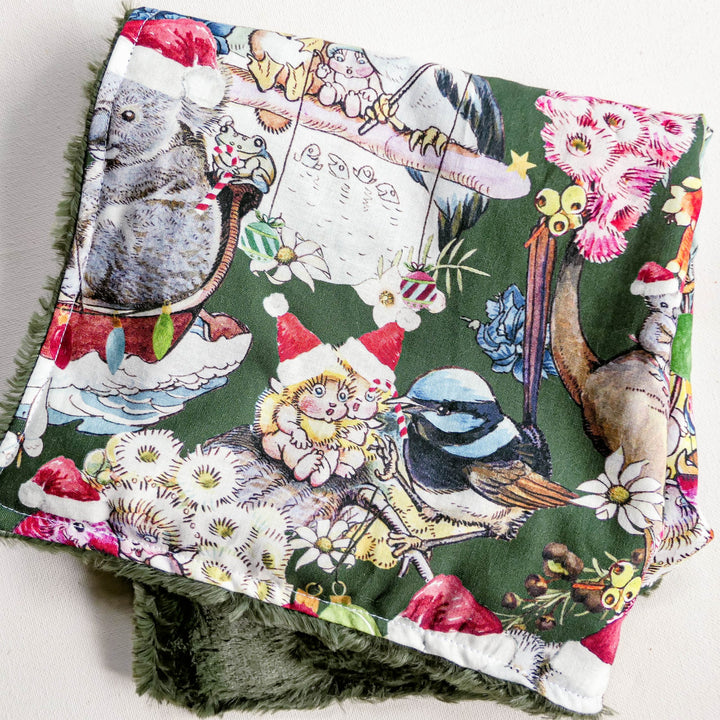 Christmas Australian Wild - May Gibbs - Cotton and Minky / Comforter / Lovey - Handmade - Ready to Post - Can be Personalised - NOW AVAILABLE IN 3 SIZES.