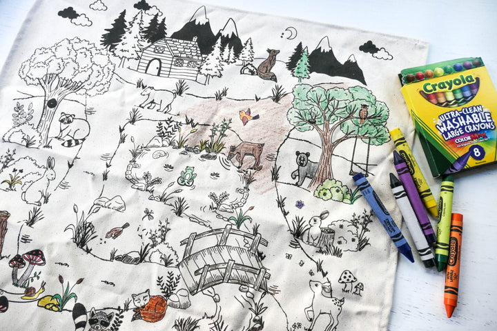 Fabric Colouring Cloth Mat - I-Spy Woodland- TWO Sizes - Wash and Use Again and Again !