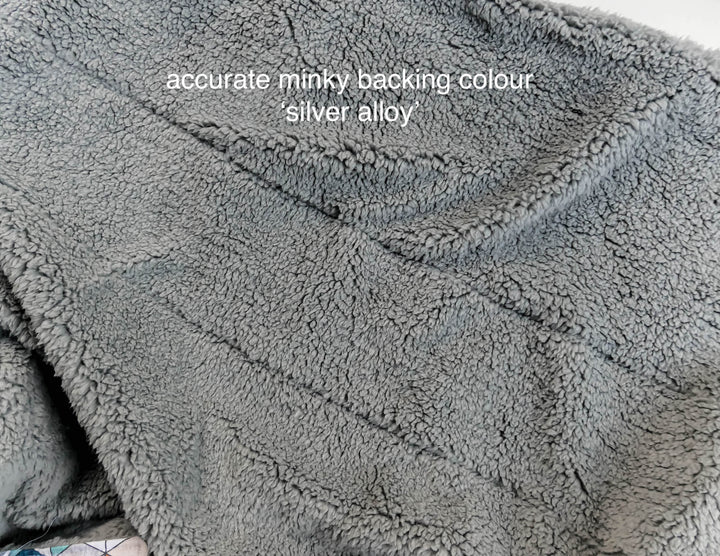 Handmade Quilted Minky & Cotton Large Blanket - Adventure Awaits - Grey