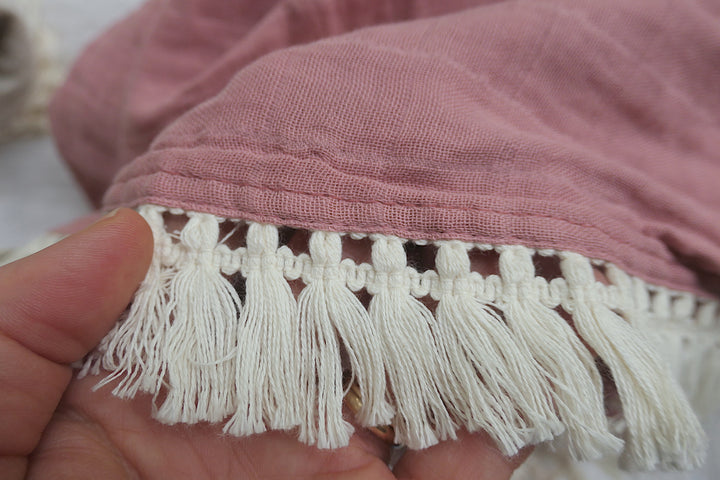 Ready to Post PINK Fringed Swaddle - Extra Large - Organic Cotton