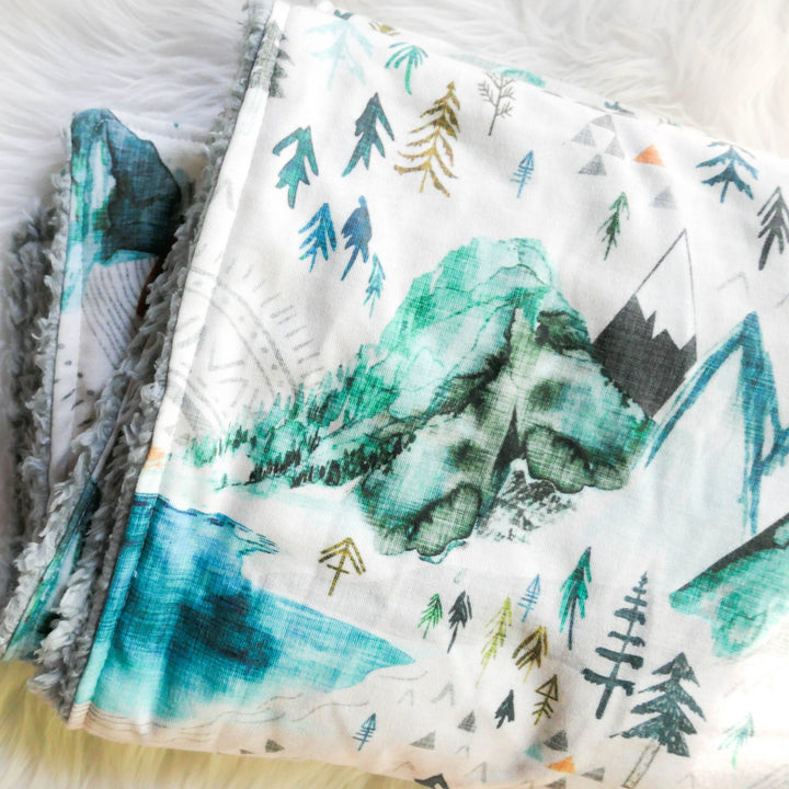 100% Organic Cotton Sherpa Knit Blanket - Blue Valley of the Suns - Handmade in Australia