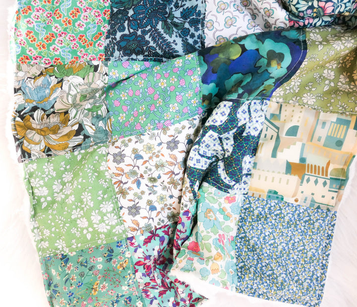 Stunning Liberty Green Fabric Handmade Patchwork Quilted Baby Lovey Blanket