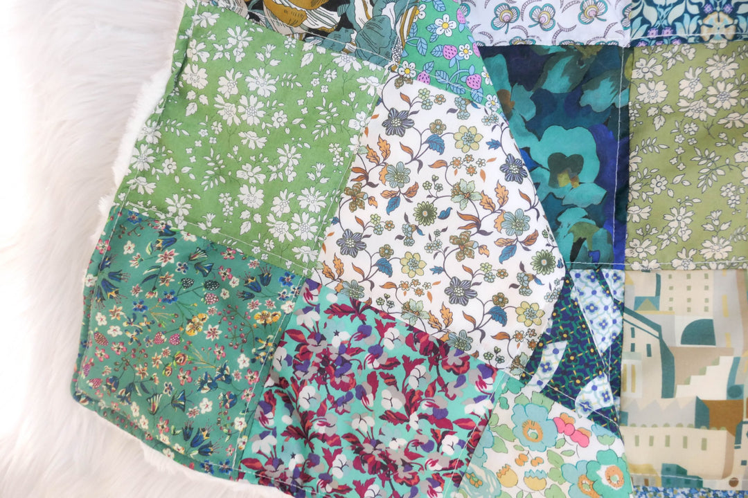 Stunning Liberty Green Fabric Handmade Patchwork Quilted Baby Lovey Blanket