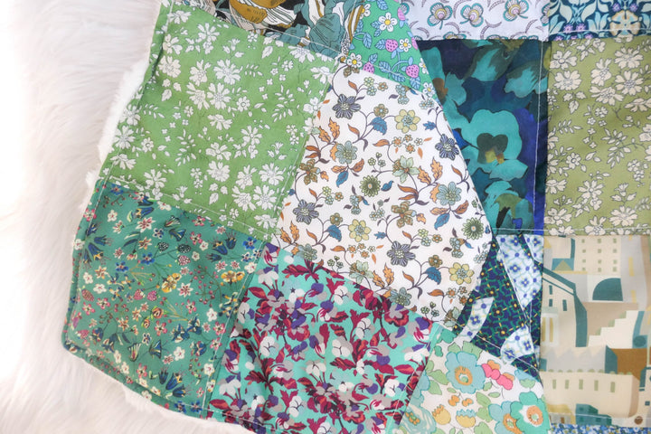 Stunning Liberty Green Fabric Handmade Patchwork Quilted Baby Lovey Blanket