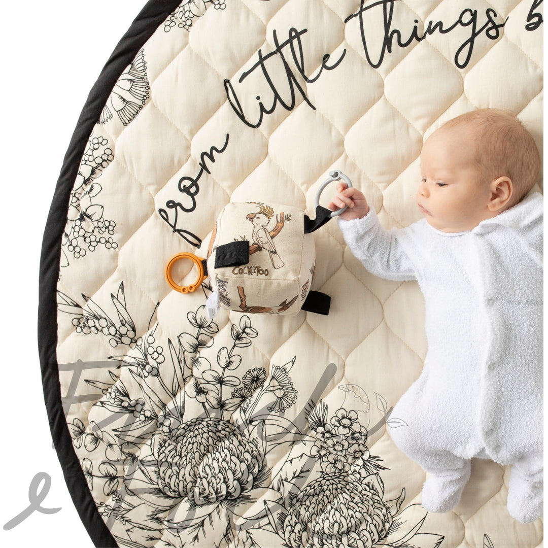 From Little Things Play Mat - Neutral & Black - Native Australian Flora - GOTS Certified Organic - Nursery Rug