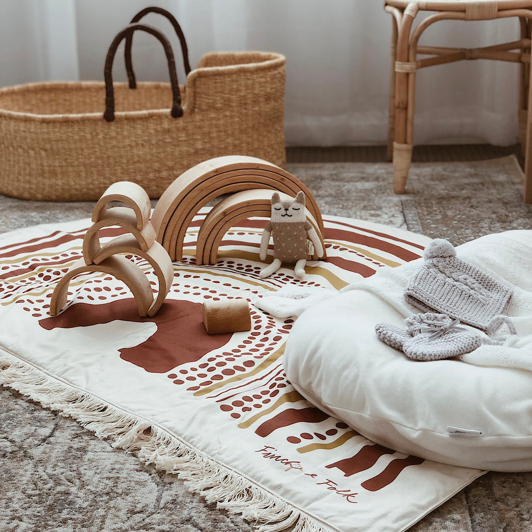 Rainbow Handmade Organic Play Mat  - Gender Neutral - Rust and Mustard - MADE TO ORDER 4-6WKS