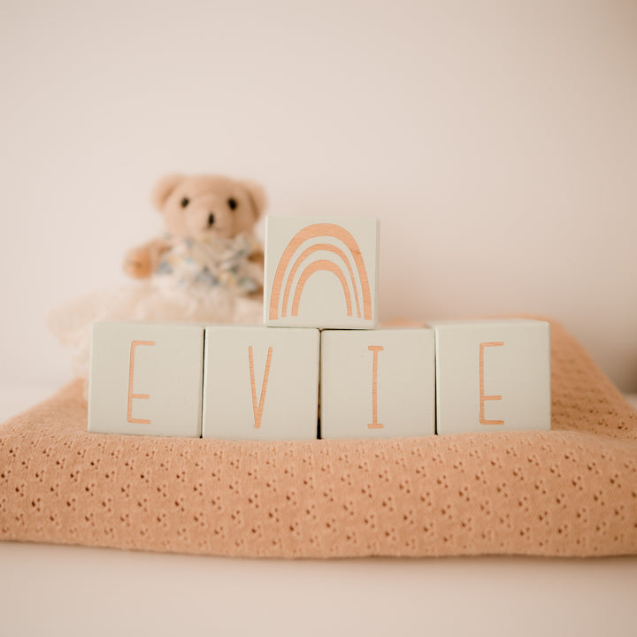 Hand Painted Wooden Blocks Pastel Colours - Beautiful 5cm Beech Wood and Non Toxic Paint Water Based Paint - WITH LETTERS