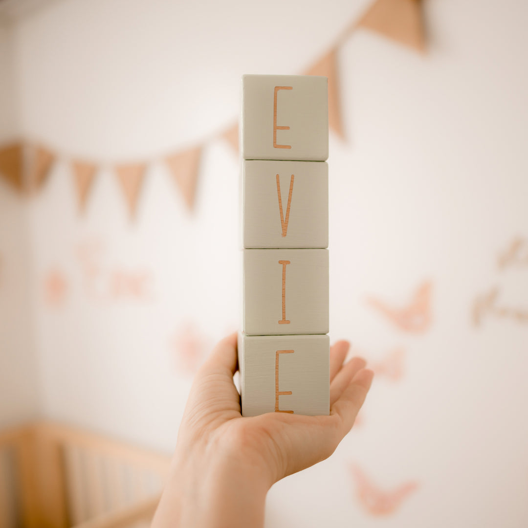 Hand Painted Wooden Blocks Pastel Colours - Beautiful 5cm Beech Wood and Non Toxic Paint Water Based Paint - WITH LETTERS