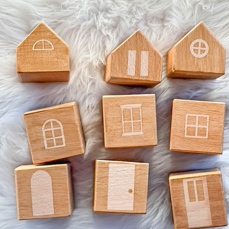 Handmade Wood House Blocks Stacking Toy Amazing Natural Blocks