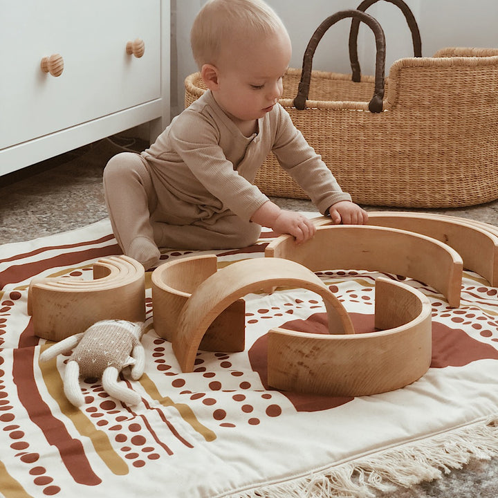 Rainbow Handmade Organic Play Mat  - Gender Neutral - Rust and Mustard - MADE TO ORDER 4-6WKS