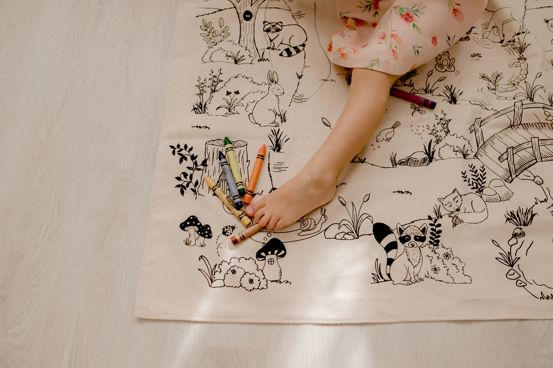 Fabric Colouring Cloth Mat - I-Spy Woodland- TWO Sizes - Wash and Use Again and Again !