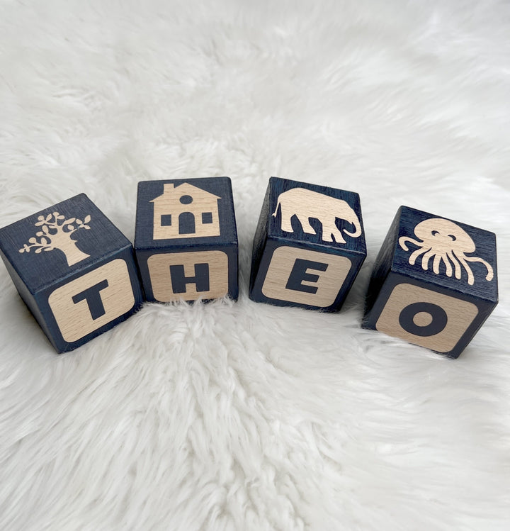 BEST SELLING Custom Personalised Wood Blocks - PICTURE MATCH - Wooden Toy - Hand Painted - Non Toxic - Personalized - Montessori - BLOCK Font