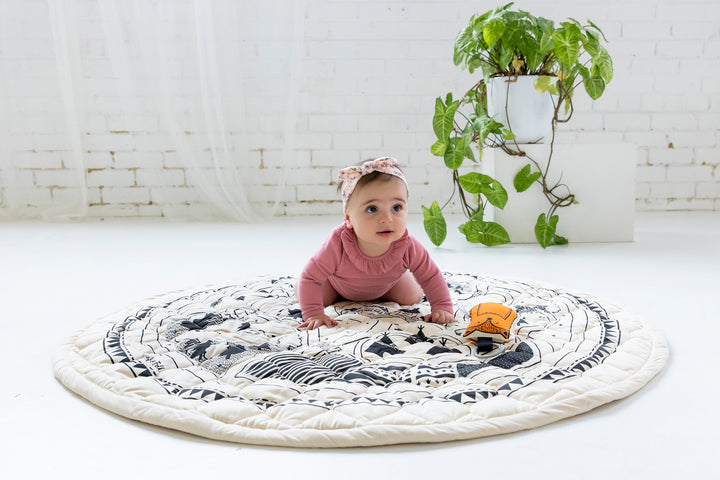 Village Play Mat - Monochrome - GOTS Certified Organic - Nursery Rug - Ready to Post NOW