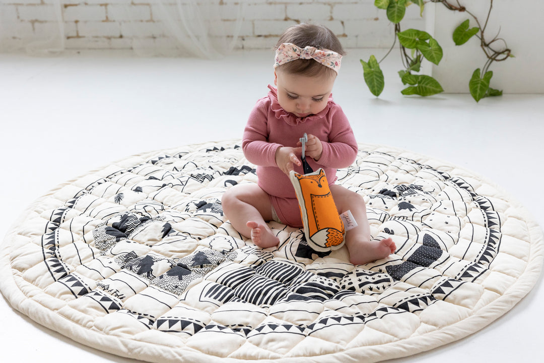 Village Play Mat - Monochrome - GOTS Certified Organic - Nursery Rug - Ready to Post NOW