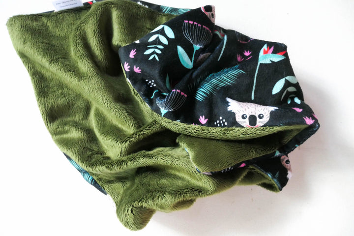 Koala on Black Minky / Comforter / Lovey - Handmade - Can be Personalised