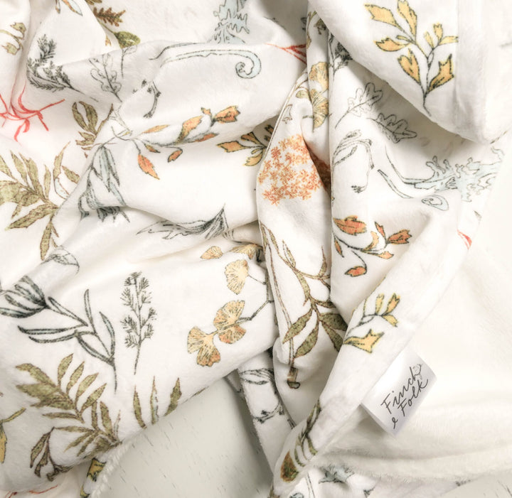 Ready to Ship Minky Blanket Cream Botanical - 2 Sizes