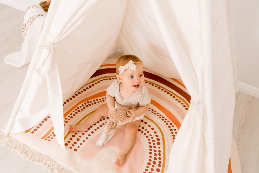 Rainbow Handmade Organic Play Mat - Rust, Terrcotta, Pink, Mustard - Made to Order 4-6WKS