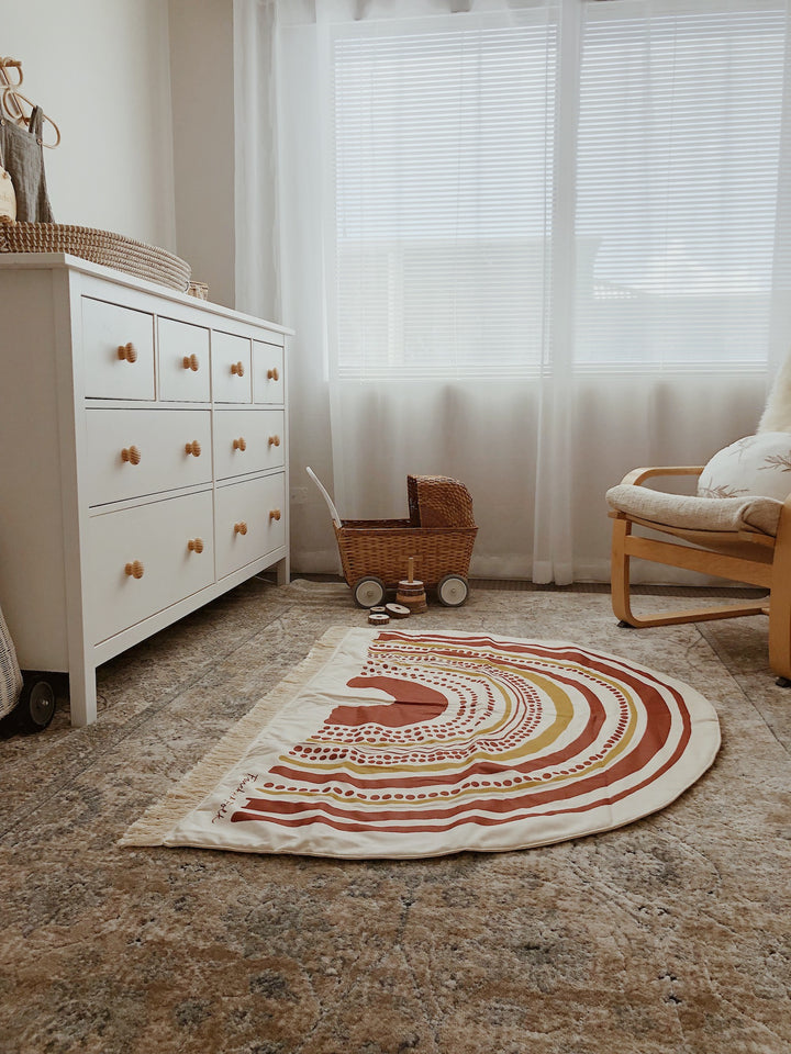 Rainbow Handmade Organic Play Mat  - Gender Neutral - Rust and Mustard - MADE TO ORDER 4-6WKS