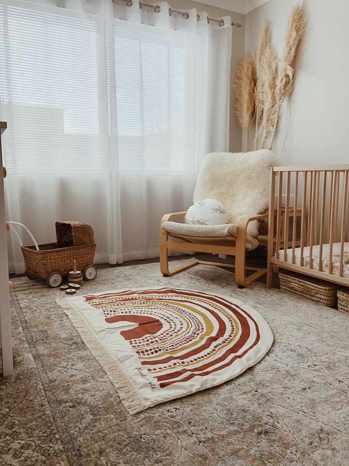 Rainbow Handmade Organic Play Mat  - Gender Neutral - Rust and Mustard - MADE TO ORDER 4-6WKS