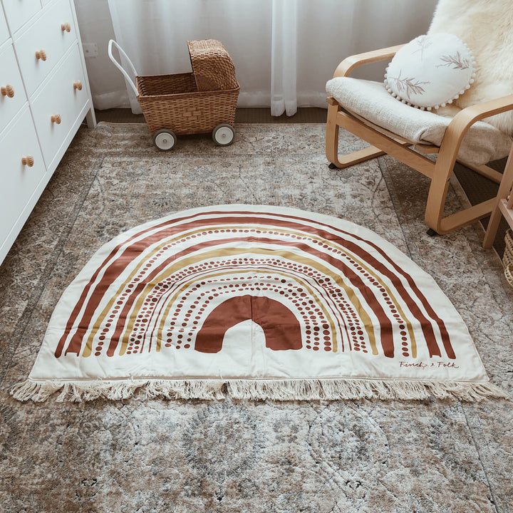 Rainbow Handmade Organic Play Mat  - Gender Neutral - Rust and Mustard - MADE TO ORDER 4-6WKS