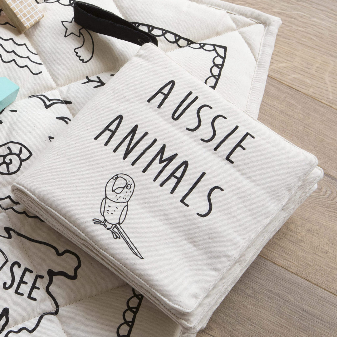 Aussie Animal Quiet Book - GOTS Organic Soft Fabric Book - Crinkle - Machine Washable