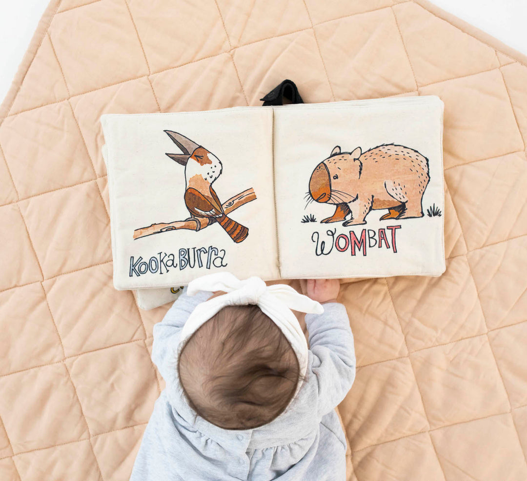 Watercolour Aussie Animal Quiet Book GOTS Organic Soft Fabric