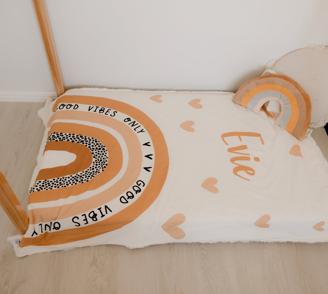 Good Vibes NEW Extra Large Personalised Blanket - Custom Printed and Made - Organic Knit and Minky (or Bamboo Fleece) - Have it Your Way! 145cm x 90cm