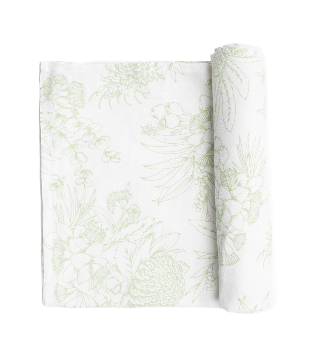 Organic Australian Native Botanical - Celadon Green- Swaddle Wrap Blanket - TWO sizes