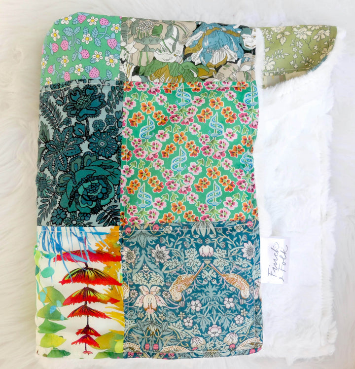 Stunning Liberty Green Fabric Handmade Patchwork Quilted Baby Lovey Blanket