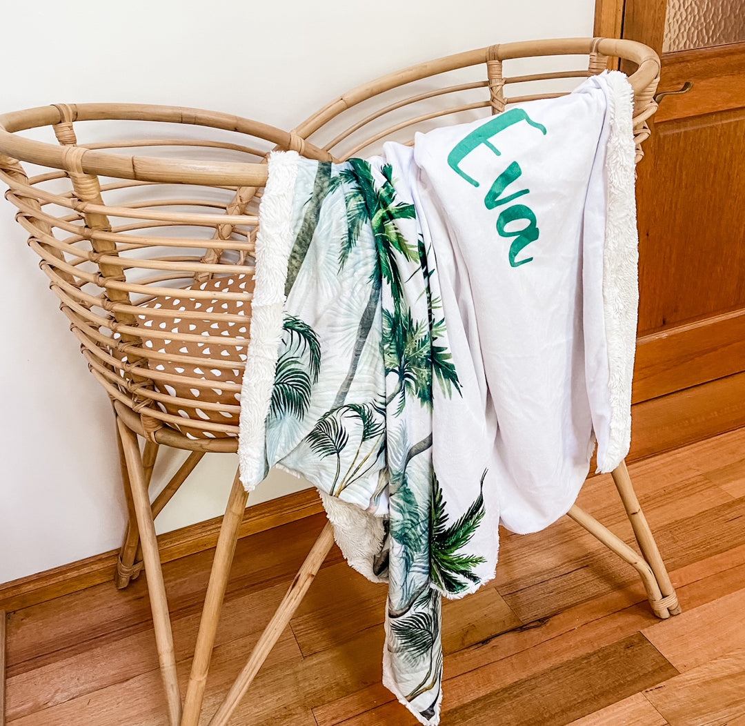 Palms NEW Extra Large Personalised Blanket - Custom Printed and Made - Organic Knit and Minky (or Bamboo Fleece) - Have it Your Way! 145cm x 90cm