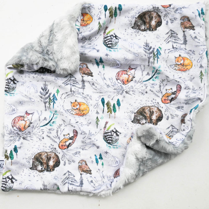 Minky Lovey Comforter - Woodland - Handmade - Luxury Baby Blanket - Baby Gift - Gender Neutral - Unisex - Bears, Fox - Lovie - Unisex