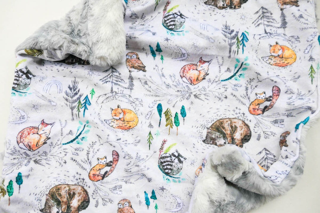 Minky Lovey Comforter - Woodland - Handmade - Luxury Baby Blanket - Baby Gift - Gender Neutral - Unisex - Bears, Fox - Lovie - Unisex