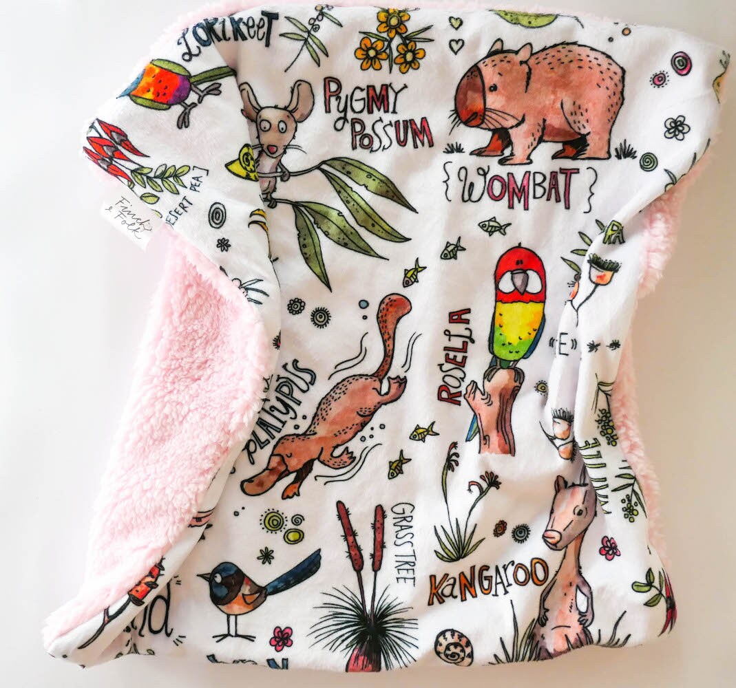 Minky Lovey Comforter - Aussie Animals- Handmade - Exclusive Design - Luxury Baby Blanket - Baby Gift - Gender Neutral - Unisex