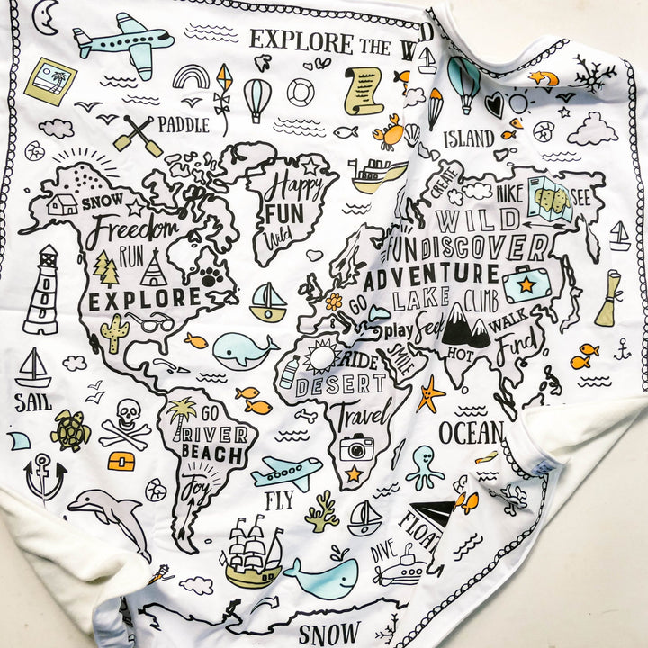 Cotton Handmade World Explorer Blanket - Playmat - Nursery Rug - Unisex - Gender Neutral Baby Gift Shower - Nursery Decor - Kids Room - Map