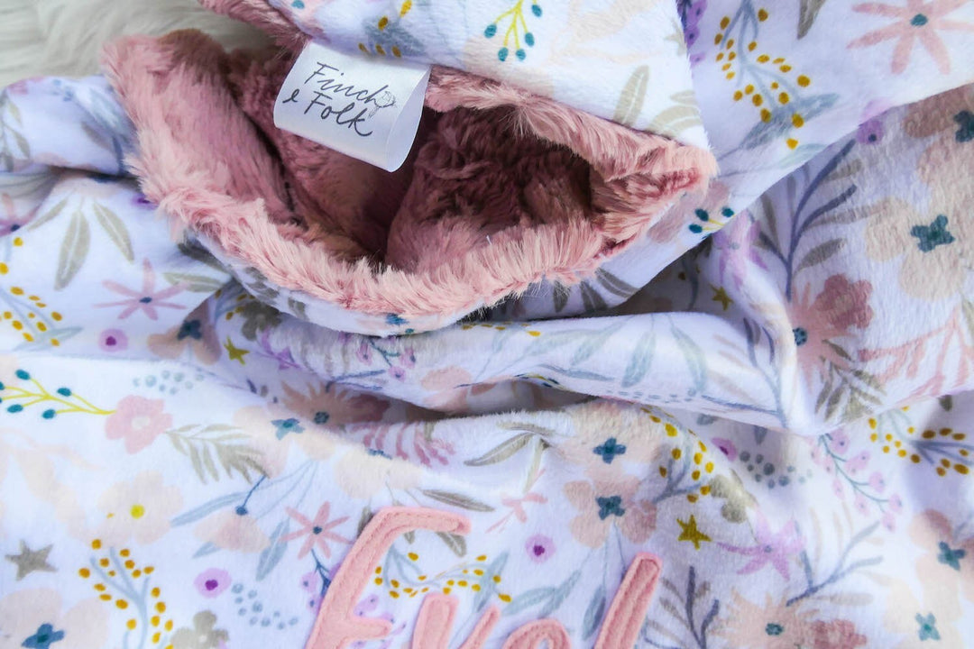 Organic & Minky Floral Lovey Blanket - Baby Girl Gift - Handmade in Australia - TWO sizes - Stroller Pram Blanket - Baby Shower Gift