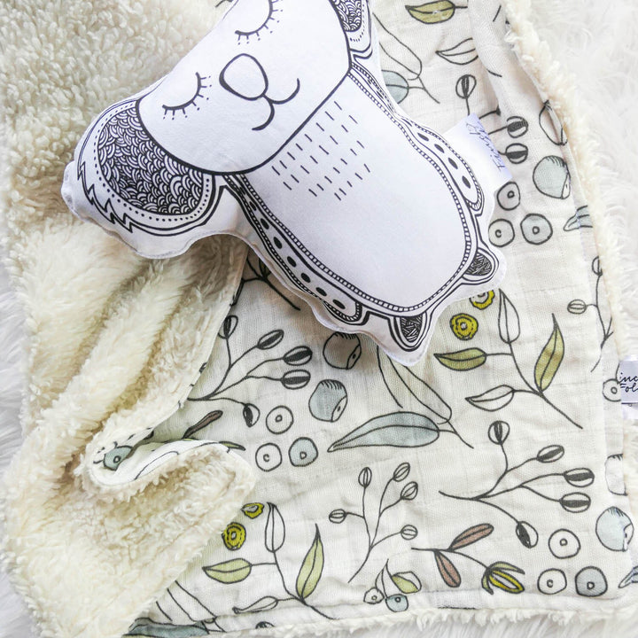 Lovey - Botanical Organic Sherpa - Handmade in Australia - Gender Neutral, Baby Gift, Organic Baby, Baby Shower - Unisex - Blanket