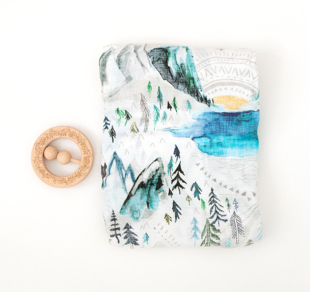 Swaddle Blanket - Bamboo Muslin - Mountain Valley - Baby Wrap - Gender Neutral - Forest - Nature - Baby Gift - Baby Shower - Unisex