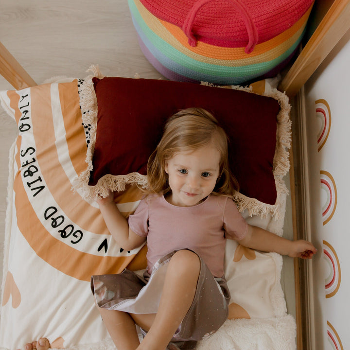 Personalised Linen Cotton Rust Handmade Cushion. Australian Handmade. Cover + Insert. Zip Back. Nursery Decor. Kids Room. Gold. Baby Gift